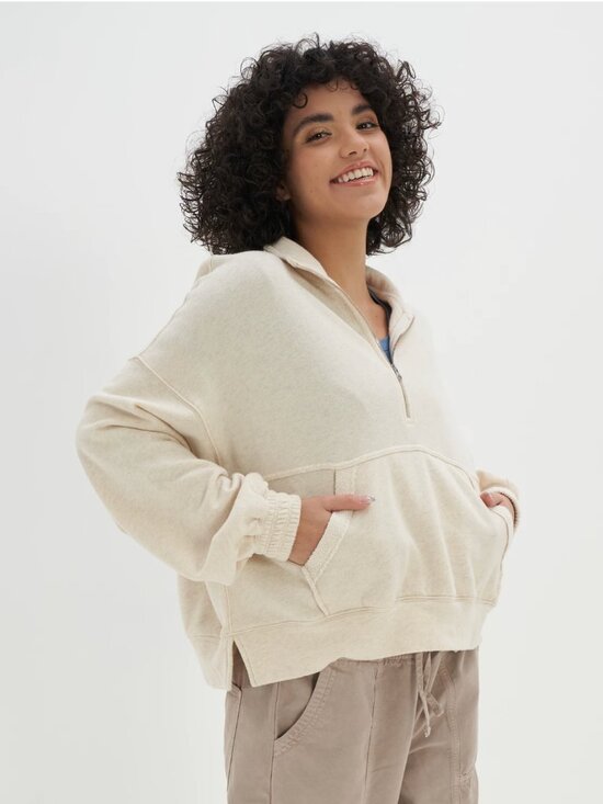 aerie Tops - Aerie Chillax Quarter Zip Sweatshirt Cream - Size Medium